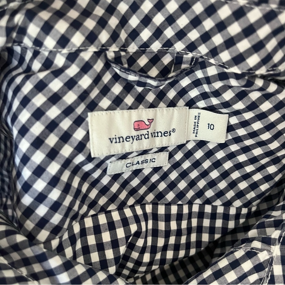 VINEYARD VINES sz 10 Classic Navy Gingham Long Sleeve Button Down - Picture 6 of 8